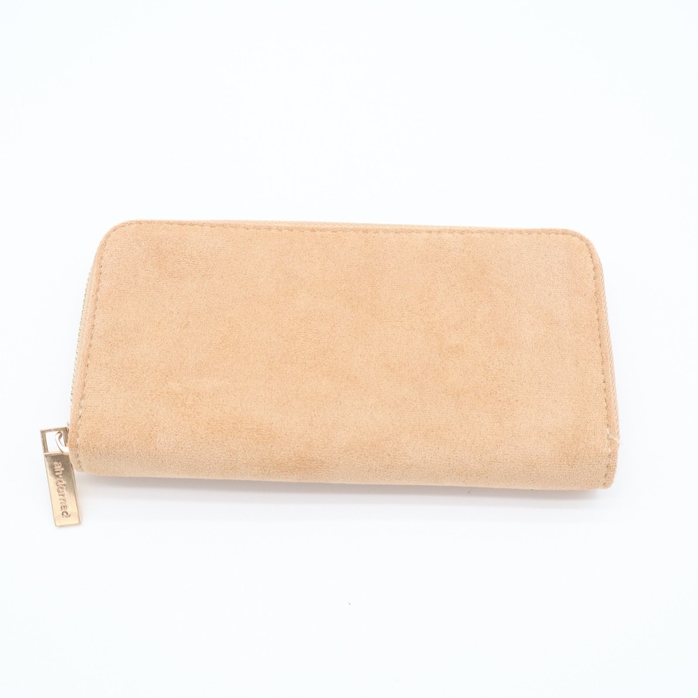 Ah.Dorned Womens Wallet Beige Suede Zip Around Credit Card Slots Purse